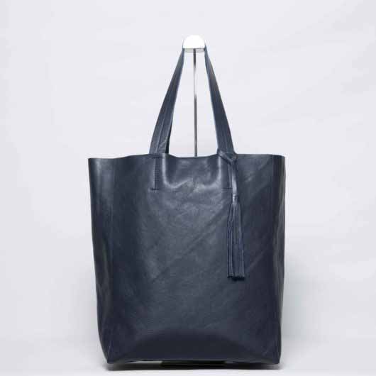 Visuel - Grand Shopper Bag en Cuir Bleu Minuit - ordinari.shop