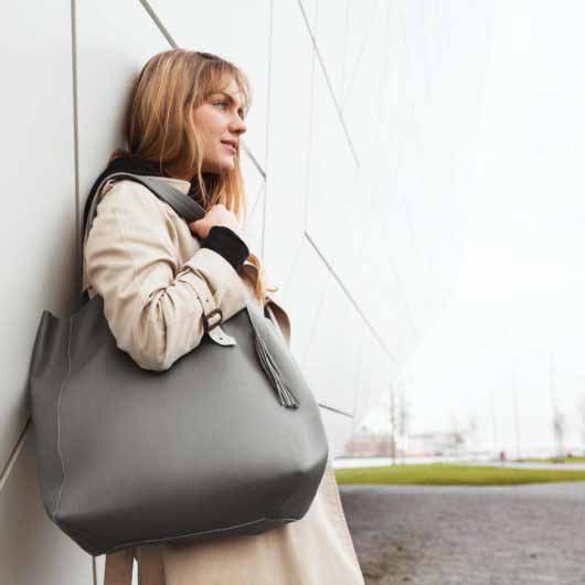 Visuel Sac Grand Shopper Cuir Gris Ciment sans pompon - ordinari.shop